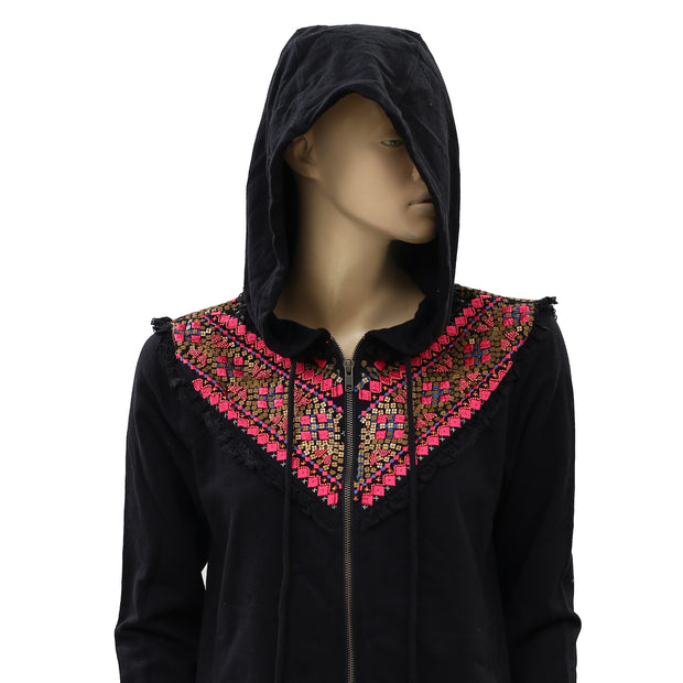Akemi + Kin Anthropologie Embroidered Terry Hoodie Top S