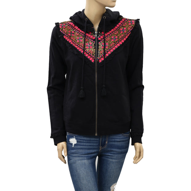 Akemi + Kin Anthropologie Embroidered Terry Hoodie Top S
