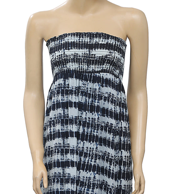 Lucky Brand Smocked Printed Tube Navy Maxi Dress XS