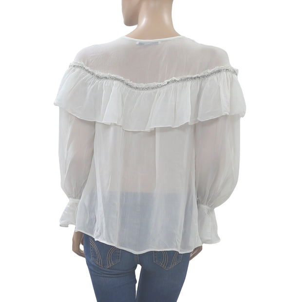 Uterque Embellished Blouse Top S