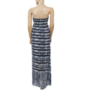Lucky Brand Smocked Printed Tube Navy Maxi Dress XS
