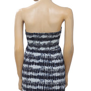 Lucky Brand Smocked Printed Tube Navy Maxi Dress XS