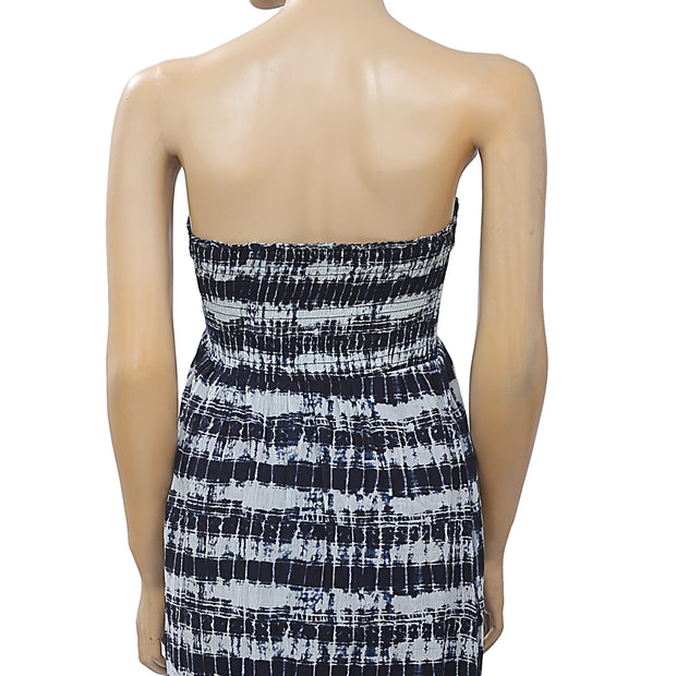 Lucky Brand Smocked Printed Tube Navy Maxi Dress XS