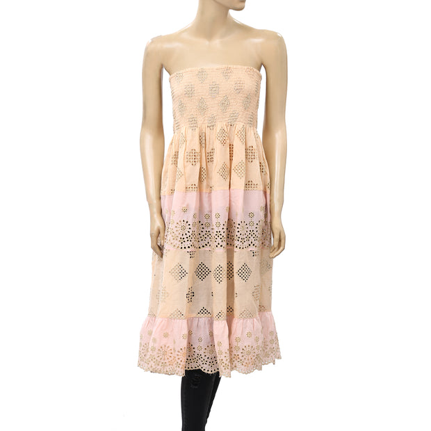 PQ Swim Anthropologie Namaste Evie Smocked Cover UP Tube Midi Dress Skirt