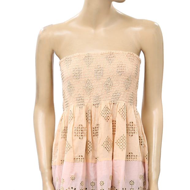 PQ Swim Anthropologie Namaste Evie Smocked Cover UP Tube Midi Dress Skirt
