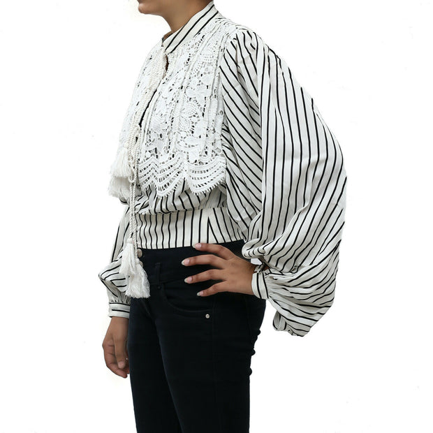 Uterque 条纹蕾丝衬衫衬衫上衣