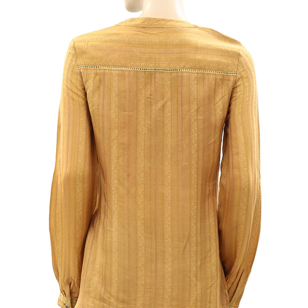 Free People Contrast Bib Mesh Lace Tunic Top XS