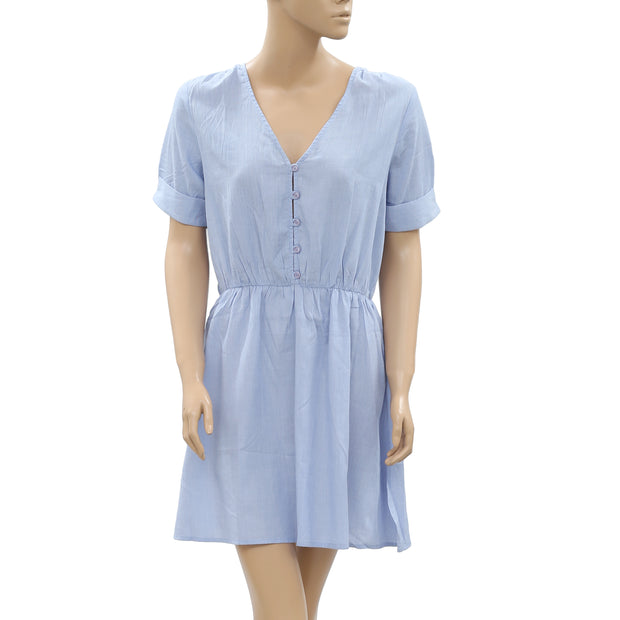 Victor B Solid Blue Mini Dress S-1