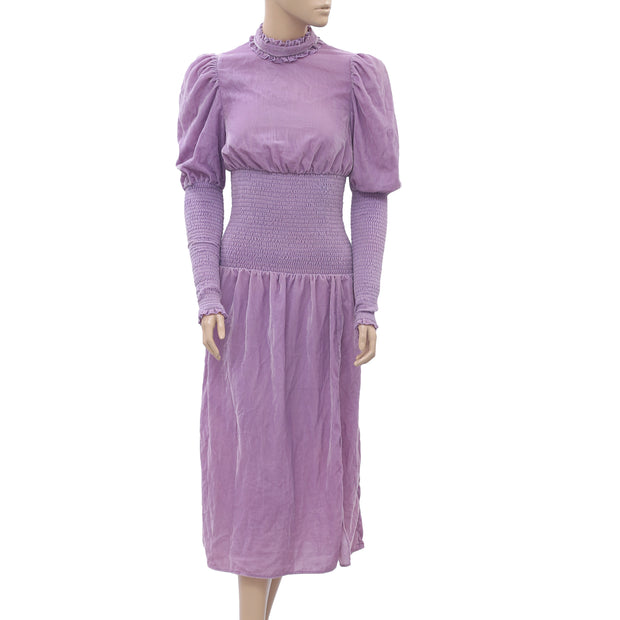 Rhode Resort Smocked Velvet Purple Midi Dress XS