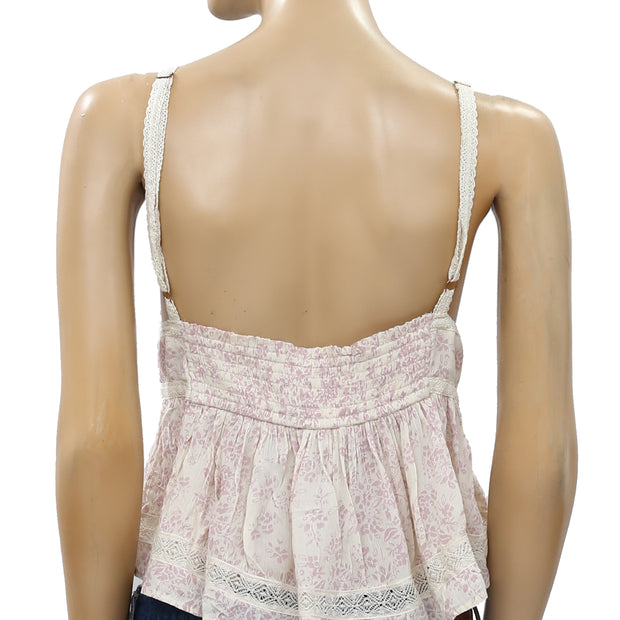 Free People Printed Lace Cami Blouse Top XL NWT
