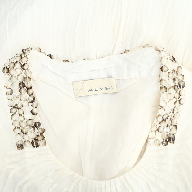 Alysi Embellished Pintuck Ivory Mini Dress XS