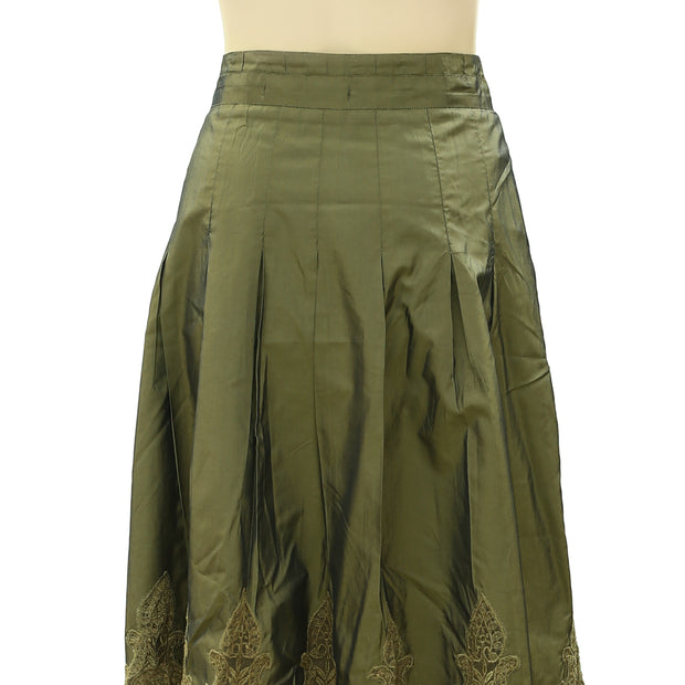 Malvin Lace Floral Embroidered Pleated Midi Skirt M