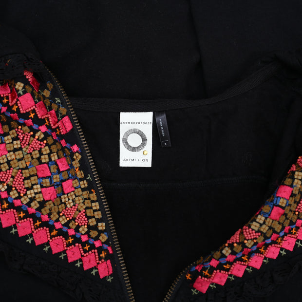 Akemi + Kin Anthropologie Embroidered Terry Hoodie Top S