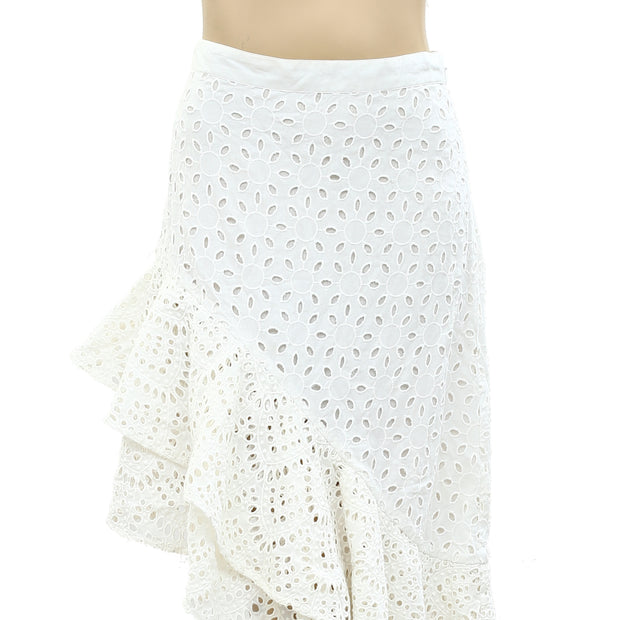 MISA Los Angeles Augusta Ivory Eyelet Ruffle Skirt XS