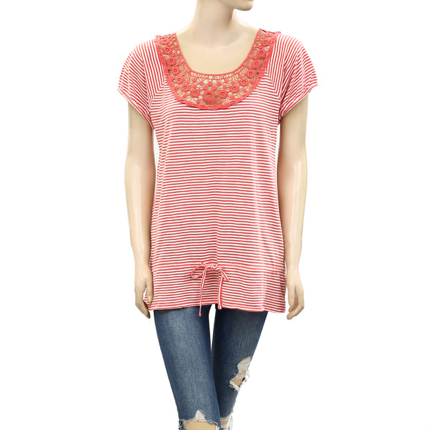 Lucky Brand Crochet Lace Striped Tunic Top M