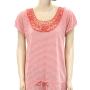 Lucky Brand Crochet Lace Striped Tunic Top M