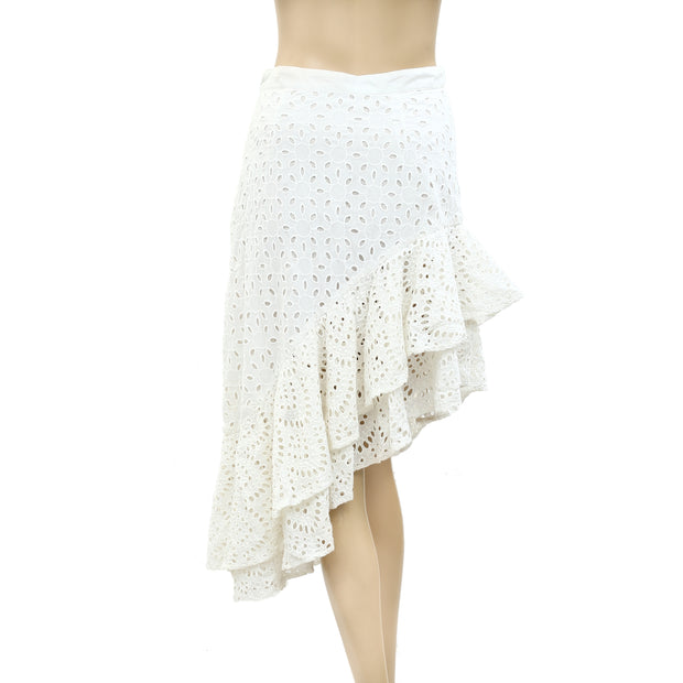 MISA Los Angeles Augusta Ivory Eyelet Ruffle Skirt XS