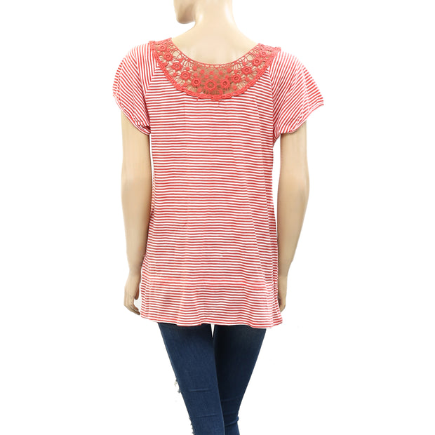 Lucky Brand Crochet Lace Striped Tunic Top M
