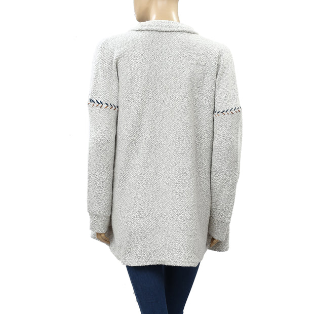 Lucky Brand 刺绣针织西装外套毛衣上衣 L