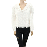 Hoss Intropia Anthropologie Shimmer Buttondown Ruffle Blouse Top S 4