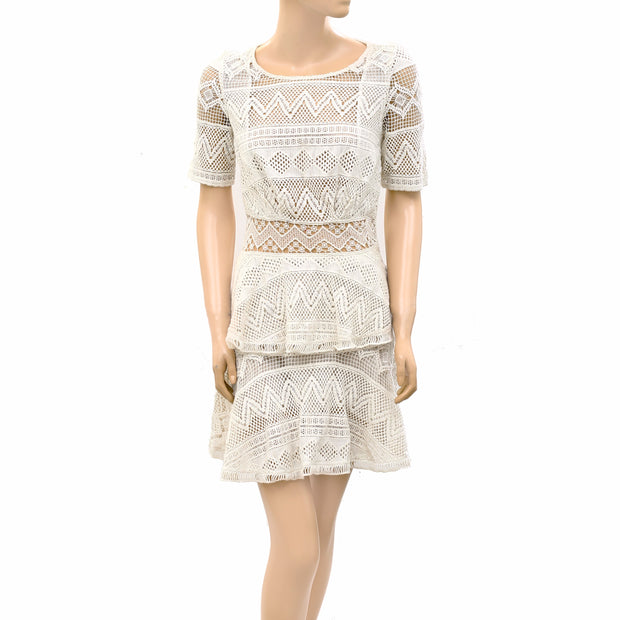 Sezane Crochet Lace Tiered Mini Dress XS