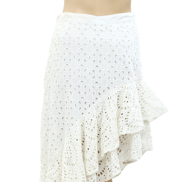 MISA Los Angeles Augusta Ivory Eyelet Ruffle Skirt XS