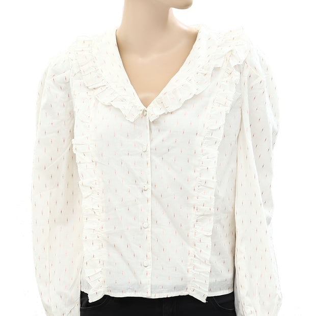 Hoss Intropia Anthropologie Shimmer Buttondown Ruffle Blouse Top S 4