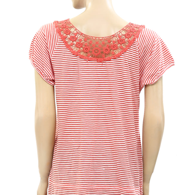 Lucky Brand Crochet Lace Striped Tunic Top M