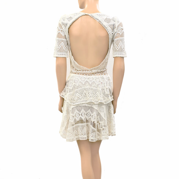 Sezane Crochet Lace Tiered Mini Dress XS
