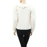 Hoss Intropia Anthropologie Shimmer Buttondown Ruffle Blouse Top S 4