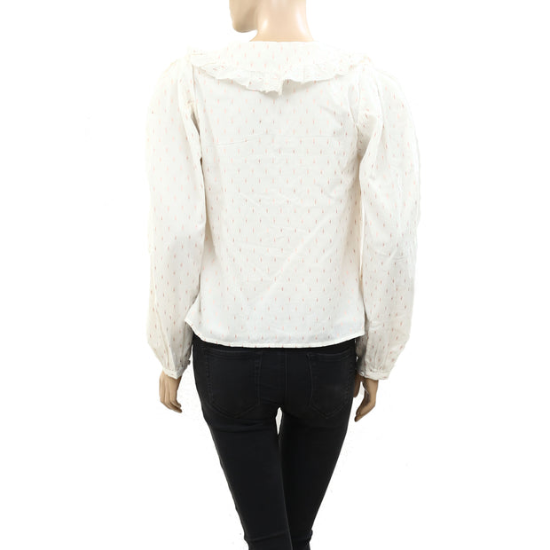 Hoss Intropia Anthropologie Shimmer Buttondown Ruffle Blouse Top S 4