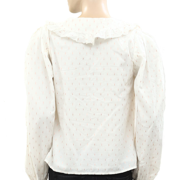 Hoss Intropia Anthropologie Shimmer Buttondown Ruffle Blouse Top S 4
