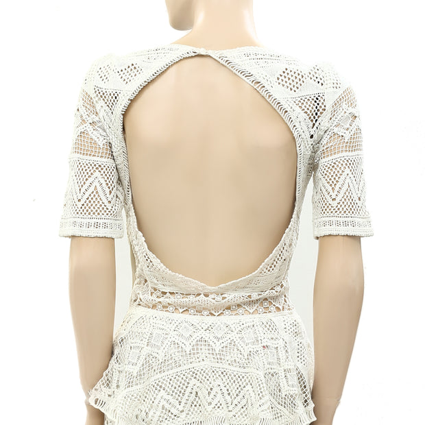Sezane Crochet Lace Tiered Mini Dress XS