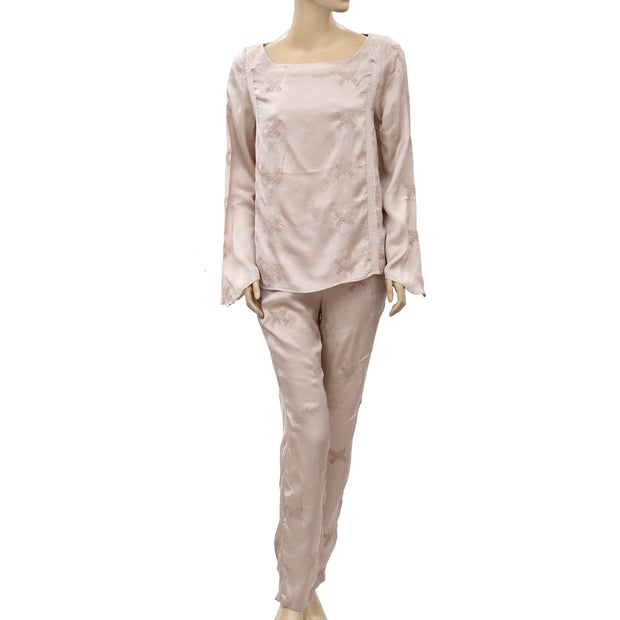 Zadig & Voltaire Toxanne Brod Embroidered Lace Blouse Top & Pants Beige M