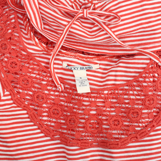 Lucky Brand Crochet Lace Striped Tunic Top M