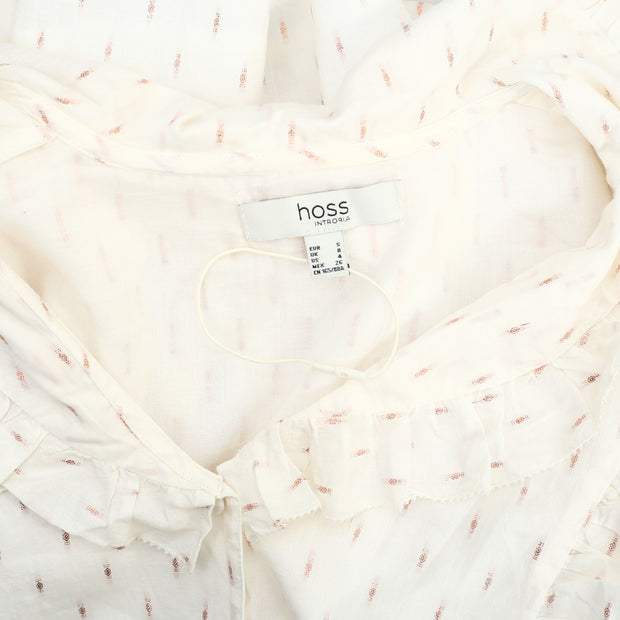 Hoss Intropia Anthropologie Shimmer Buttondown Ruffle Blouse Top S 4
