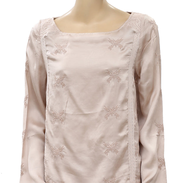 Zadig & Voltaire Toxanne Brod Embroidered Lace Blouse Top & Pants Beige M