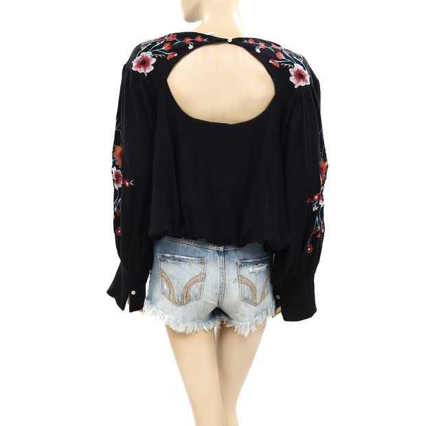 Free People Lita Floral Embroidered Blouse Top