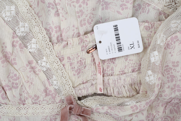 Free People Printed Lace Cami Blouse Top XL NWT