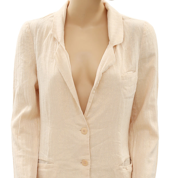 Des Petits Hauts Shimmer Stripe Printed Coat Jacket Top L
