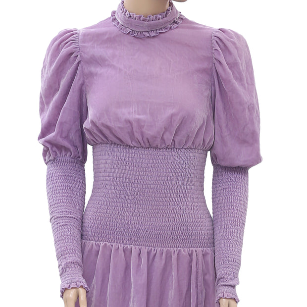 Rhode Resort Smocked Velvet Purple Midi Dress XS