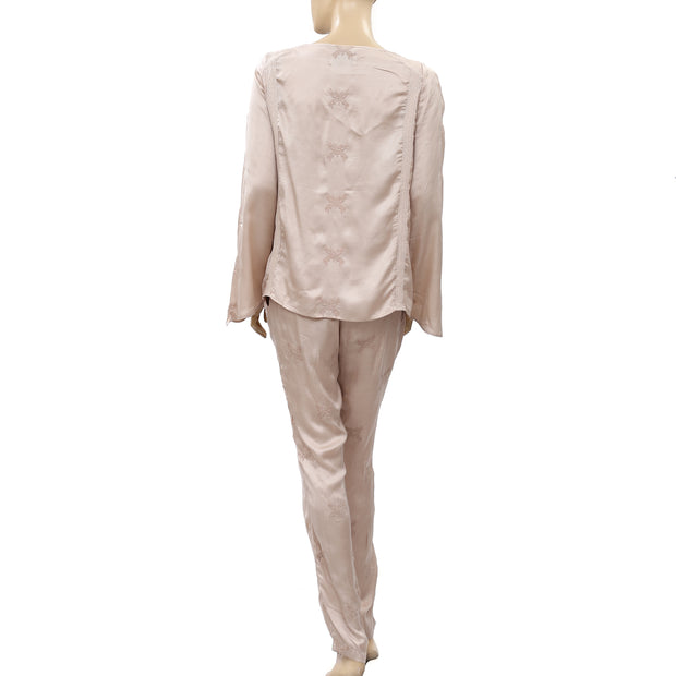 Zadig & Voltaire Toxanne Brod Embroidered Lace Blouse Top & Pants Beige M
