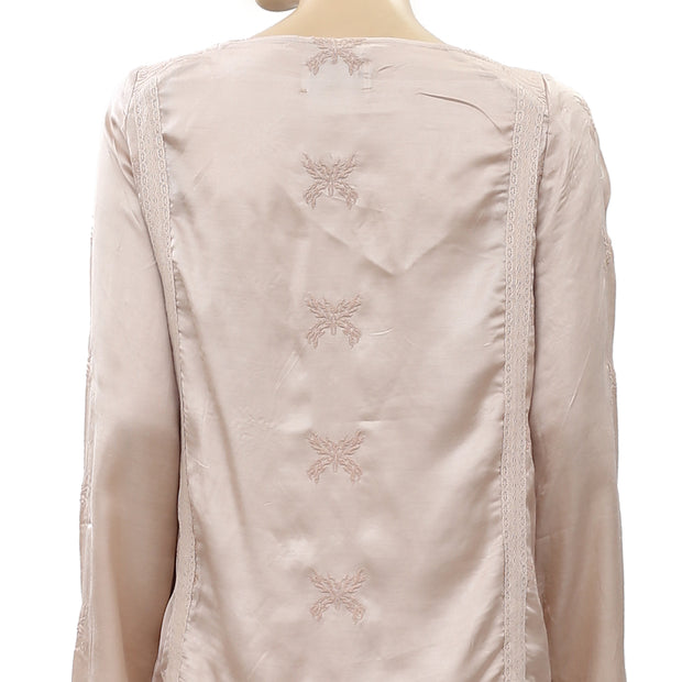 Zadig & Voltaire Toxanne Brod Embroidered Lace Blouse Top & Pants Beige M