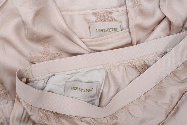 Zadig & Voltaire Toxanne Brod Embroidered Lace Blouse Top & Pants Beige M