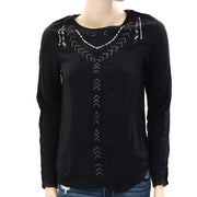 Berenice Metallic Shimmer Embroidered Black Blouse Top XS