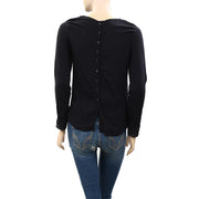 Berenice Metallic Shimmer Embroidered Black Blouse Top XS