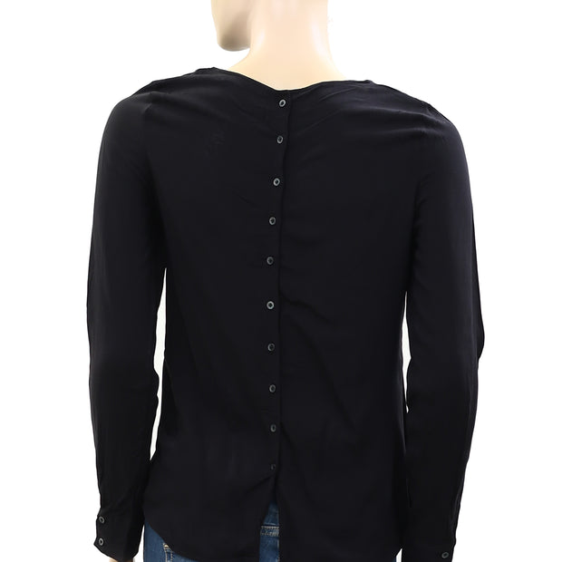 Berenice Metallic Shimmer Embroidered Black Blouse Top XS