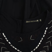 Berenice Metallic Shimmer Embroidered Black Blouse Top XS