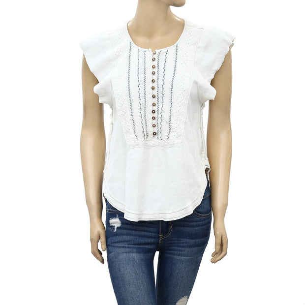 Free People 刺绣衬衫上衣 S