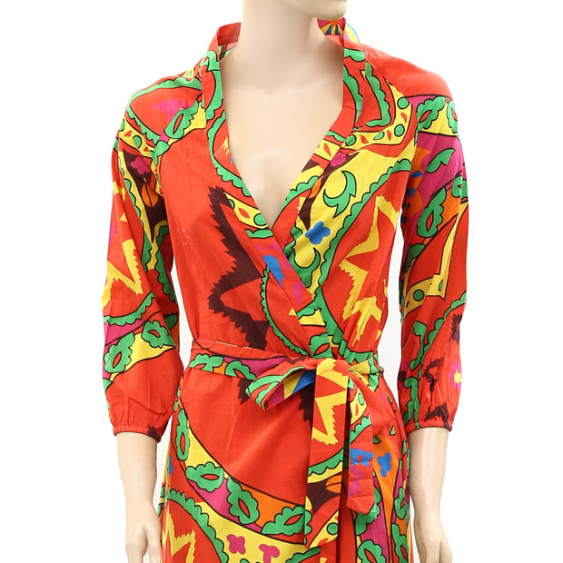 Rhode Resort Lena Wrap Floral Printed Wrap Midi Dress XS